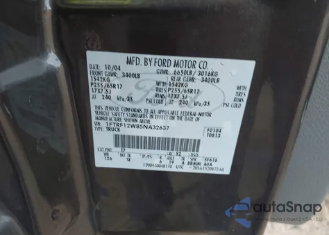 2005 Ford F-150 Stx/Xl/Xlt z USA, uszkodzony, nr VIN 1FTRF12W85NA32637